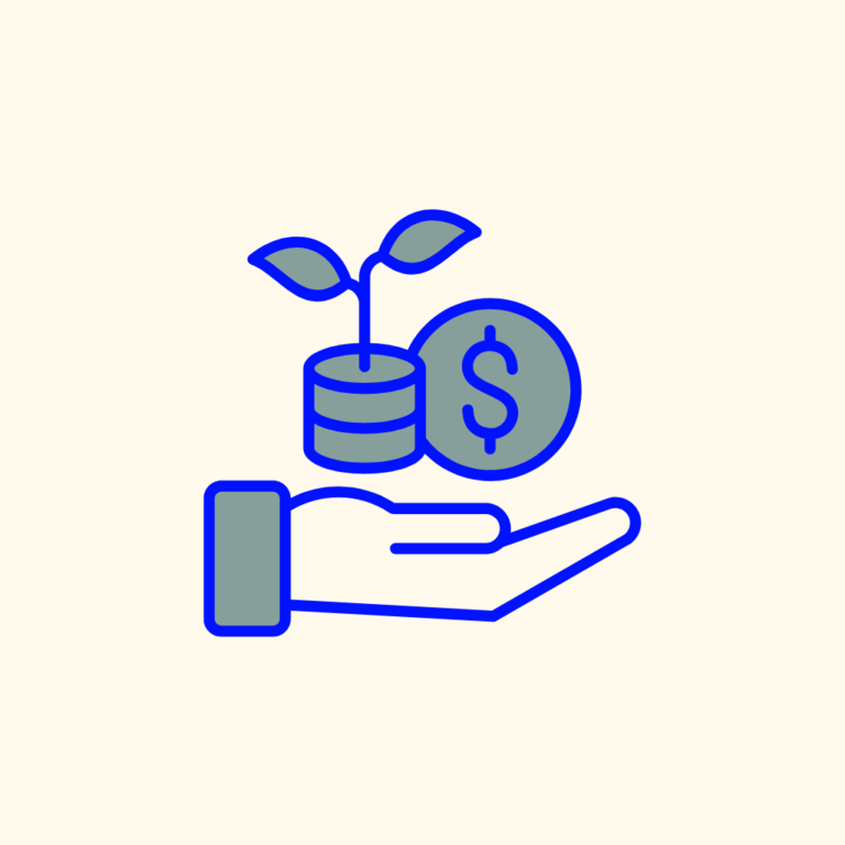 Image of a vector hand holding a coin indicating growth in an investment.