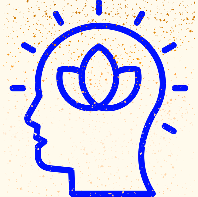 A person's head with a lotus flower blooming.